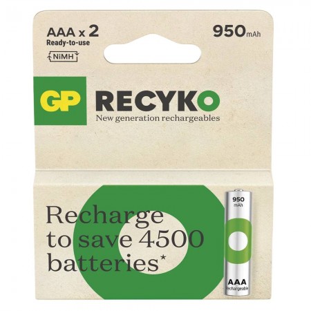 GP R03 AAA ReCyko 950mAh įkraunamos baterijos 2 vnt. (smėlio sp. pakuotė)