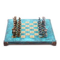 „Spartos karys“ metalinių šachmatų rinkinys su 36cm šachmatų lenta Manopoulos